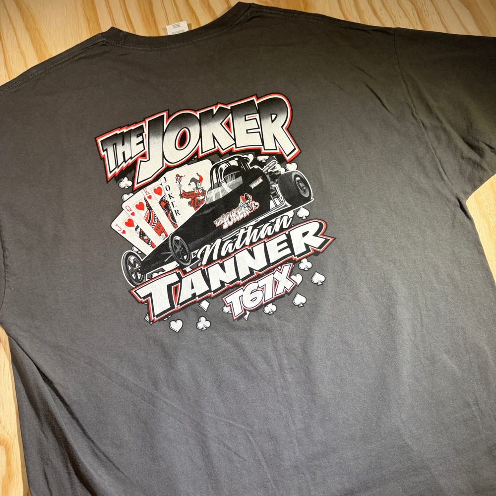 Hanes Men's The Joker Nathan Tanner T61X Drag Racing Graphic T-Shirt Grey 2XL